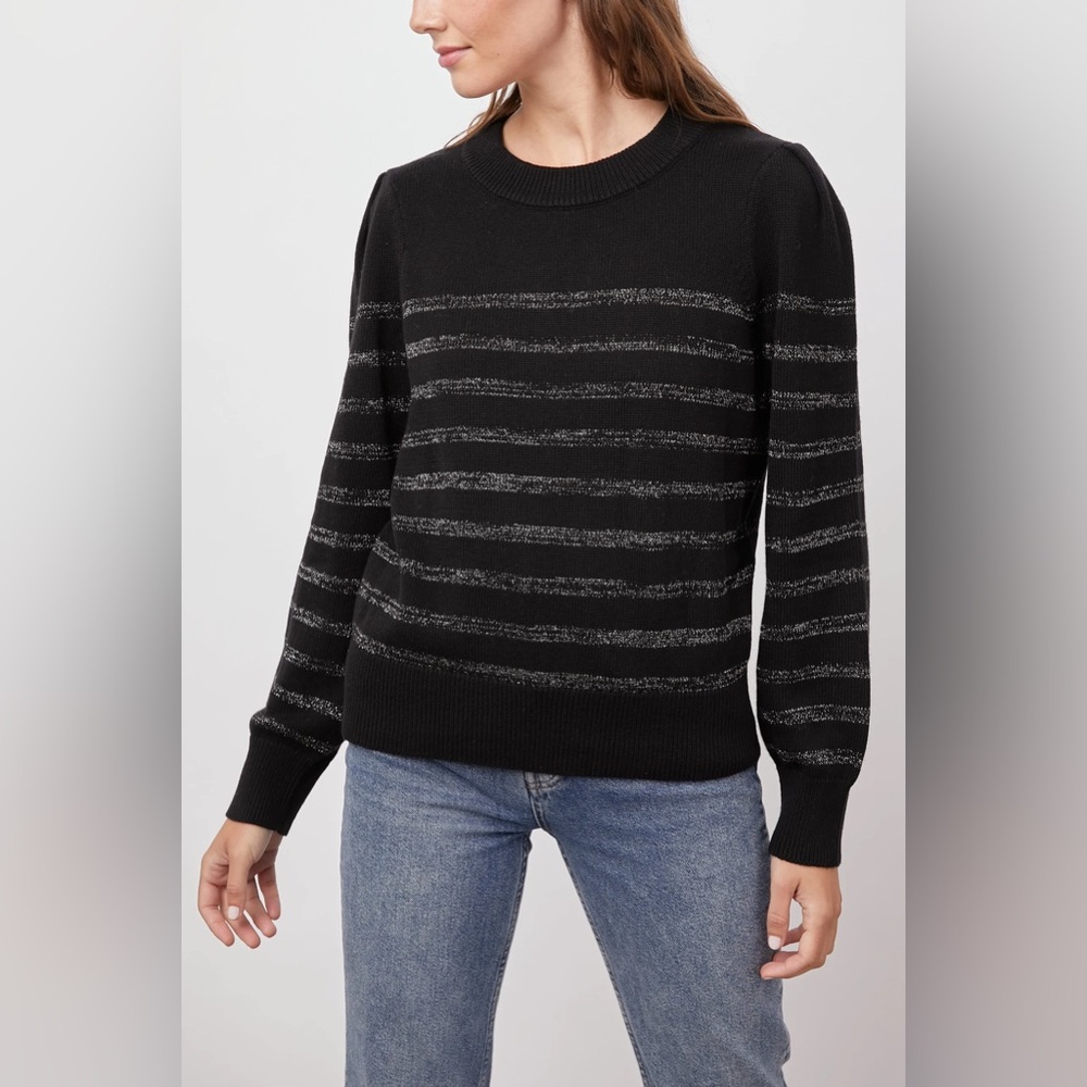 RAILS Allegra Black Metallic Stripe Cotton & Cashmere Sweater